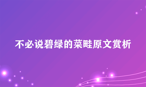 不必说碧绿的菜畦原文赏析