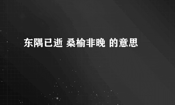 东隅已逝 桑榆非晚 的意思
