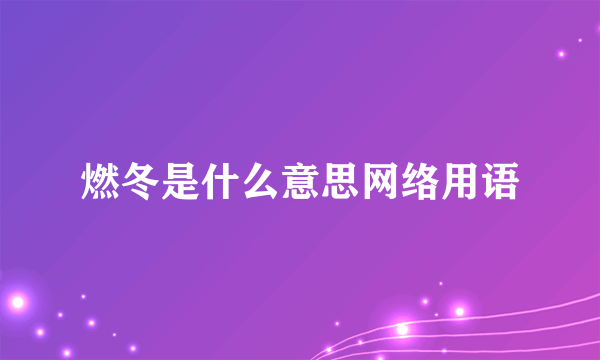 燃冬是什么意思网络用语