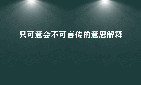 只可意会不可言传的意思解释