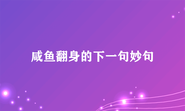 咸鱼翻身的下一句妙句