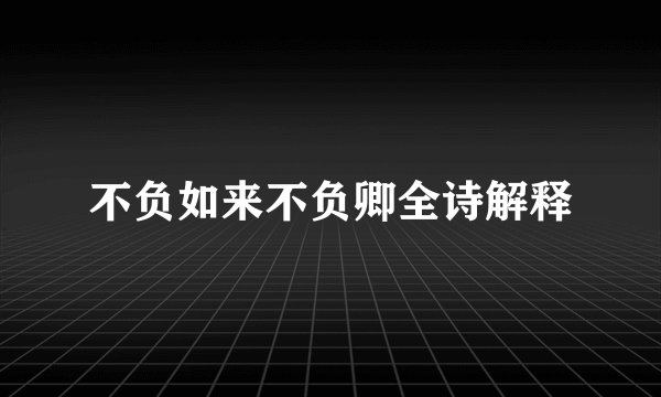 不负如来不负卿全诗解释