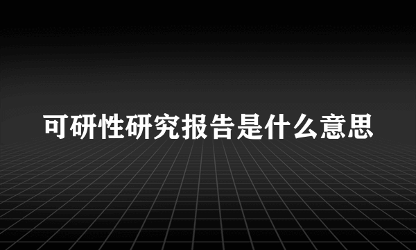可研性研究报告是什么意思