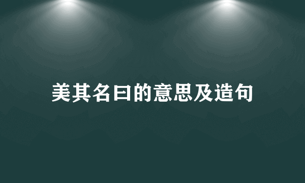 美其名曰的意思及造句