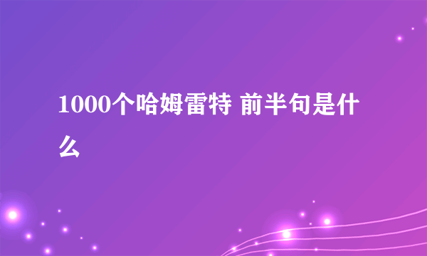 1000个哈姆雷特 前半句是什么