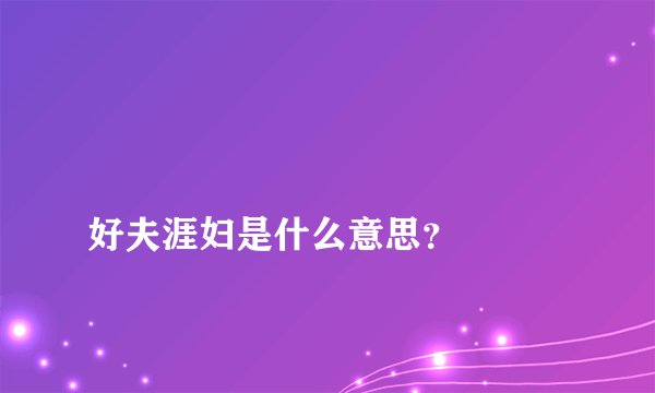 
好夫涯妇是什么意思？

