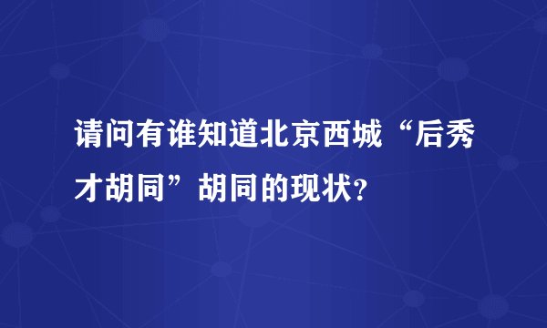 请问有谁知道北京西城“后秀才胡同”胡同的现状？