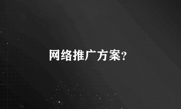 网络推广方案？