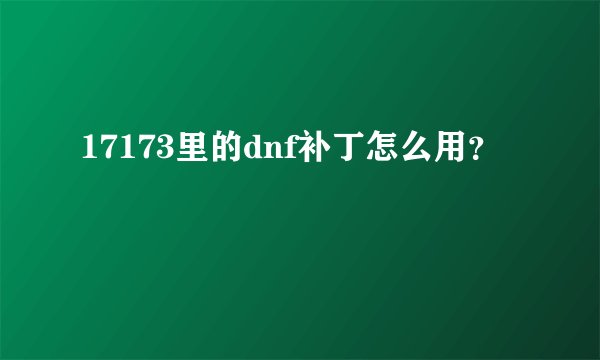 17173里的dnf补丁怎么用？