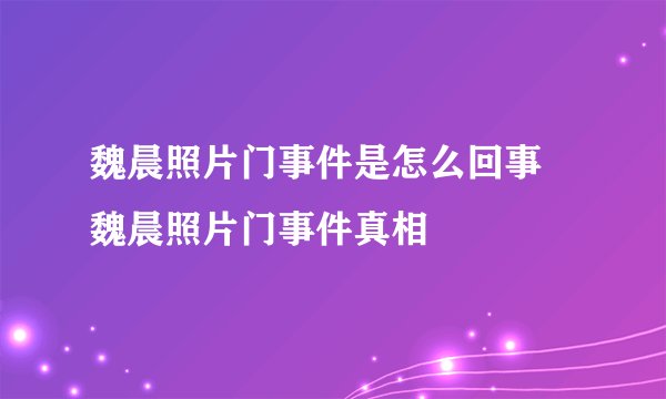 魏晨照片门事件是怎么回事 魏晨照片门事件真相