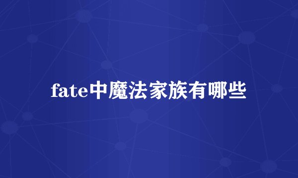 fate中魔法家族有哪些