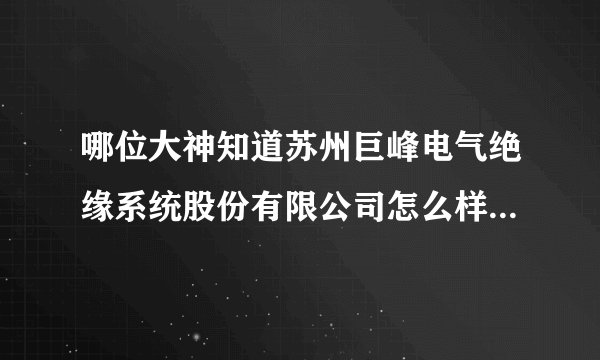 哪位大神知道苏州巨峰电气绝缘系统股份有限公司怎么样？在吴江汾湖经济开发区北厍工业区，是私企。