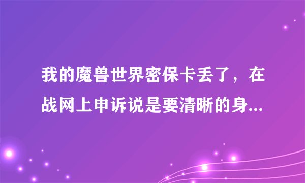 我的魔兽世界密保卡丢了，在战网上申诉说是要清晰的身份证扫描件，怎么稿？用相机拍行不？