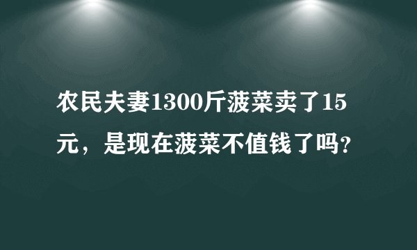 农民夫妻1300斤菠菜卖了15元，是现在菠菜不值钱了吗？