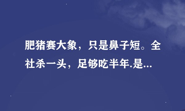 肥猪赛大象，只是鼻子短。全社杀一头，足够吃半年.是什么意思