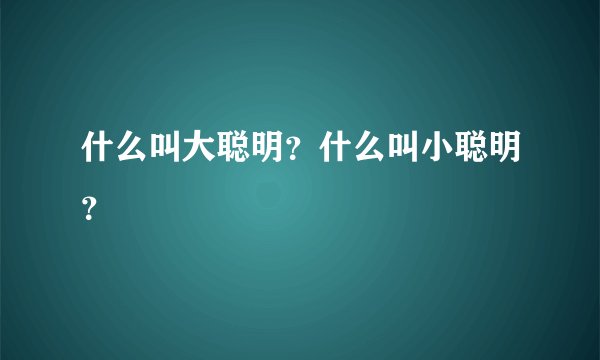 什么叫大聪明？什么叫小聪明？