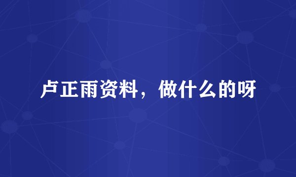 卢正雨资料，做什么的呀