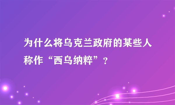 为什么将乌克兰政府的某些人称作“西乌纳粹”？