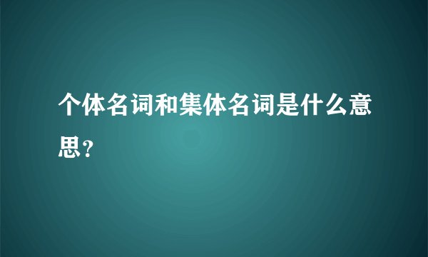 个体名词和集体名词是什么意思？