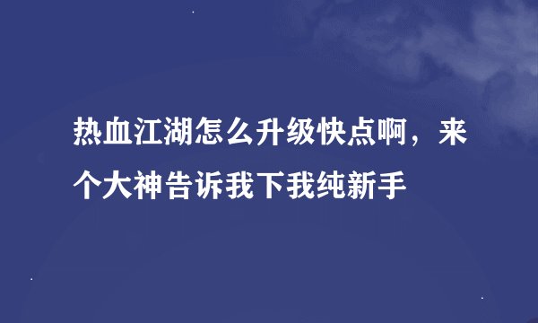 热血江湖怎么升级快点啊，来个大神告诉我下我纯新手