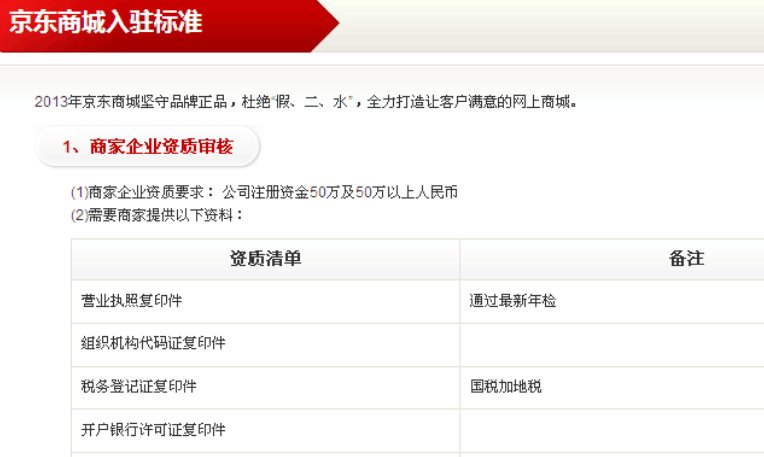 商家入驻京东商城需要什么条件
