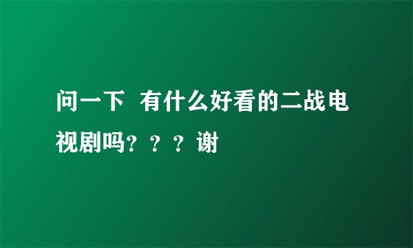 问一下  有什么好看的二战电视剧吗？？？谢