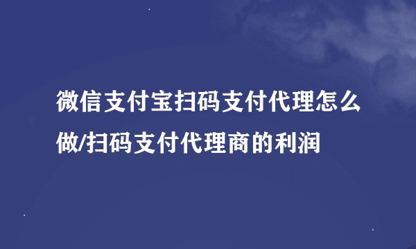 微信支付宝扫码支付代理怎么做/扫码支付代理商的利润