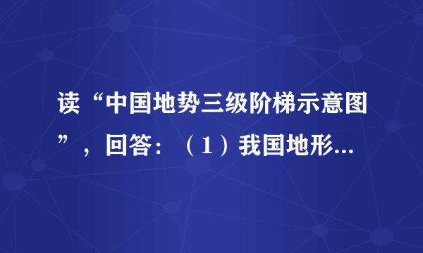 读“中国地势三级阶梯示意图”，回答：（1）我国地形的特征：______、______．（2）我国地势的特征：____