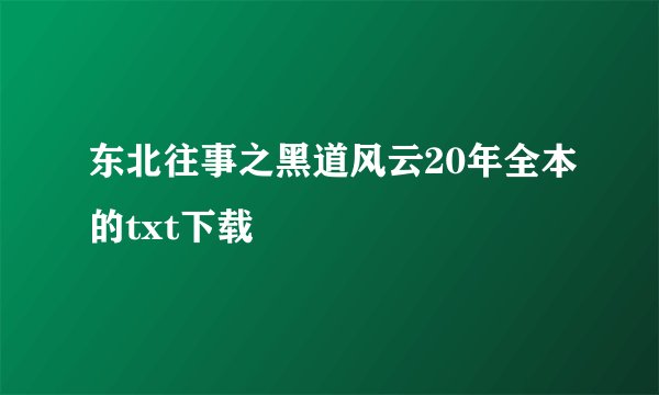 东北往事之黑道风云20年全本的txt下载