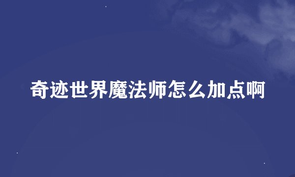 奇迹世界魔法师怎么加点啊