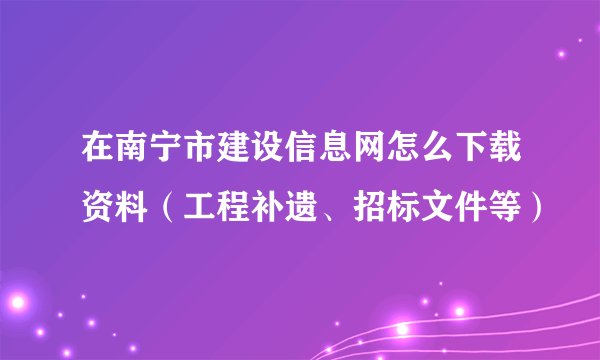 在南宁市建设信息网怎么下载资料（工程补遗、招标文件等）