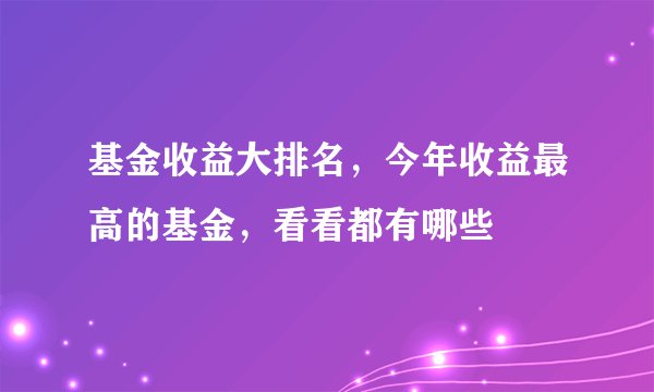 基金收益大排名，今年收益最高的基金，看看都有哪些