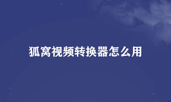 狐窝视频转换器怎么用