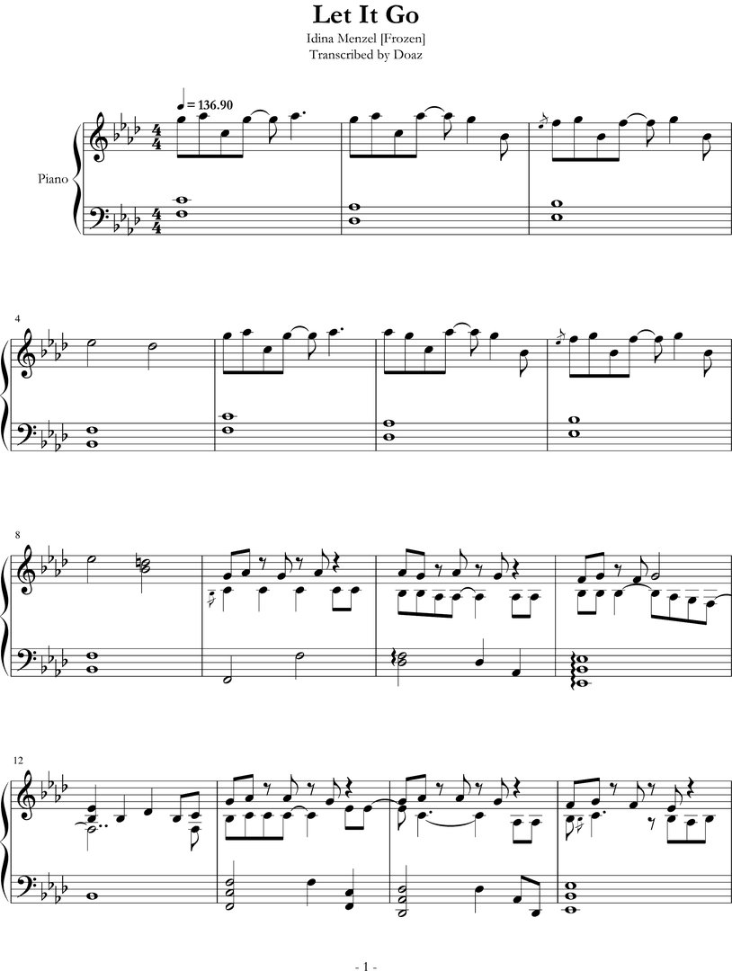 let it go简单钢琴谱