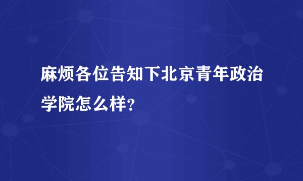 麻烦各位告知下北京青年政治学院怎么样？