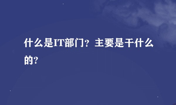 什么是IT部门？主要是干什么的?