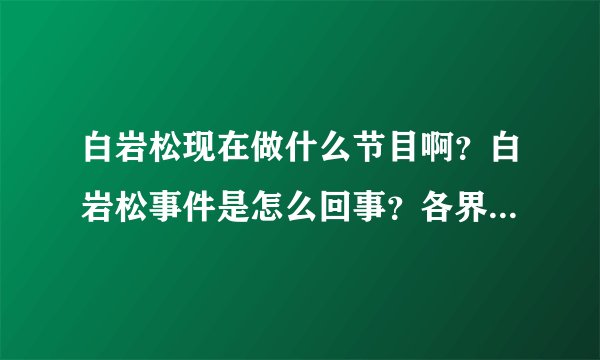 白岩松现在做什么节目啊？白岩松事件是怎么回事？各界对白的评价如何