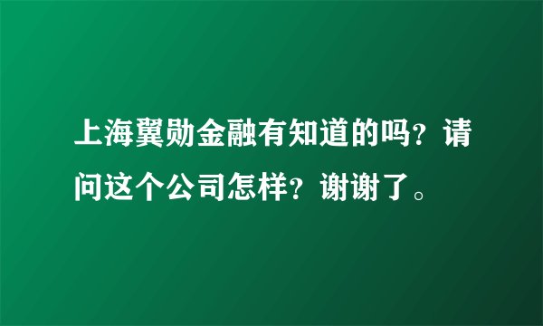 上海翼勋金融有知道的吗？请问这个公司怎样？谢谢了。