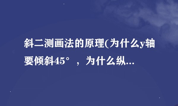 斜二测画法的原理(为什么y轴要倾斜45°，为什么纵坐标的数值要减半)谢谢