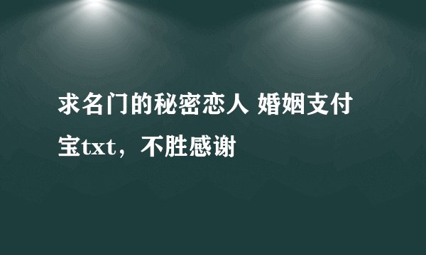 求名门的秘密恋人 婚姻支付宝txt，不胜感谢