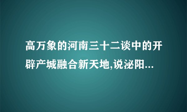 高万象的河南三十二谈中的开辟产城融合新天地,说泌阳走什么路子？