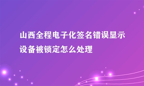 山西全程电子化签名错误显示设备被锁定怎么处理