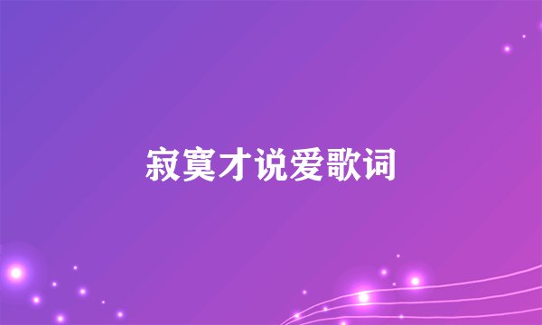 寂寞才说爱歌词