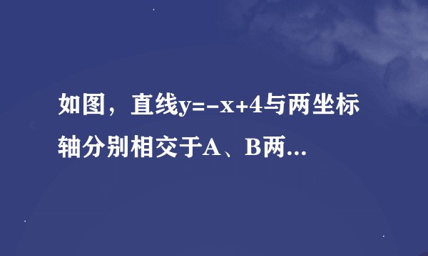 如图，直线y=-x+4与两坐标轴分别相交于A、B两点，点M是线段AB上任意一点（A、B两点除外），过M分别作MC⊥