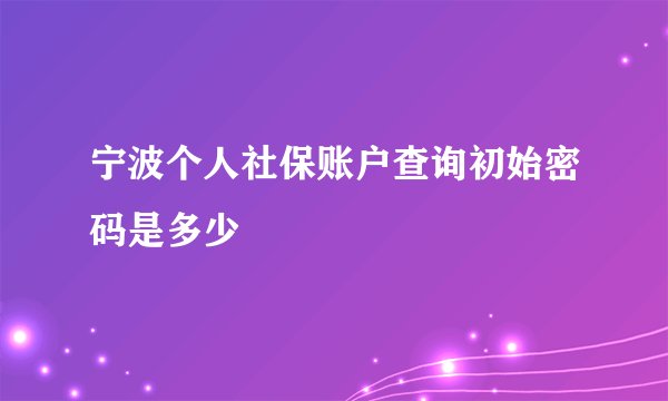 宁波个人社保账户查询初始密码是多少