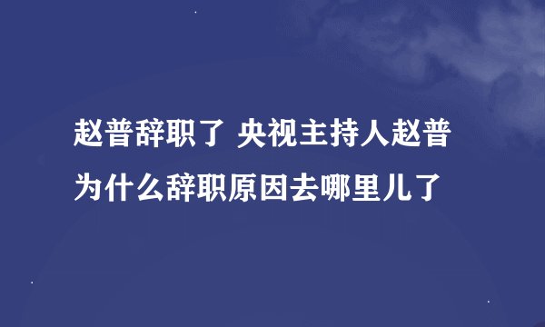 赵普辞职了 央视主持人赵普为什么辞职原因去哪里儿了
