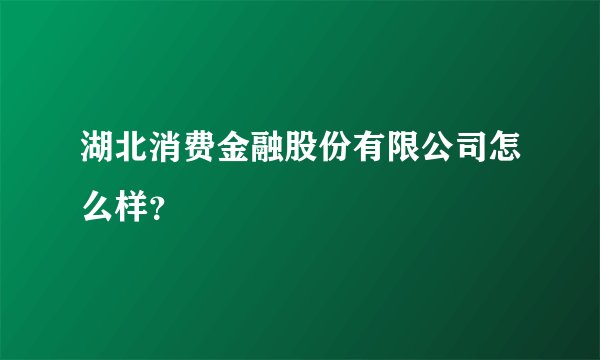 湖北消费金融股份有限公司怎么样？