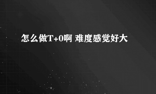 怎么做T+0啊 难度感觉好大