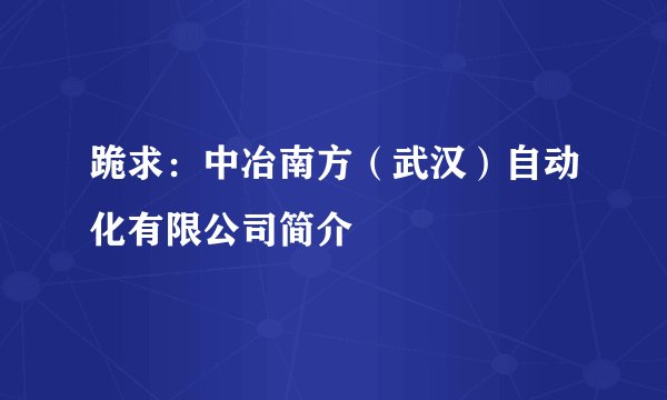 跪求：中冶南方（武汉）自动化有限公司简介